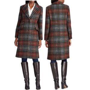 NEW $380  Lauren Ralph Lauren Women’s Sz 4 Wool Blend Blanket Plaid Reefer Coat